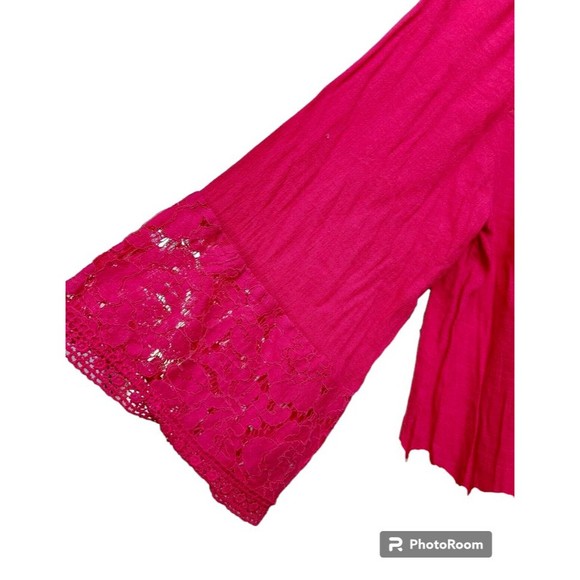 Dark Pink Lace Oversized Top Boho Hippie Chic Size 1X Valerie Stevens - Picture 4 of 7